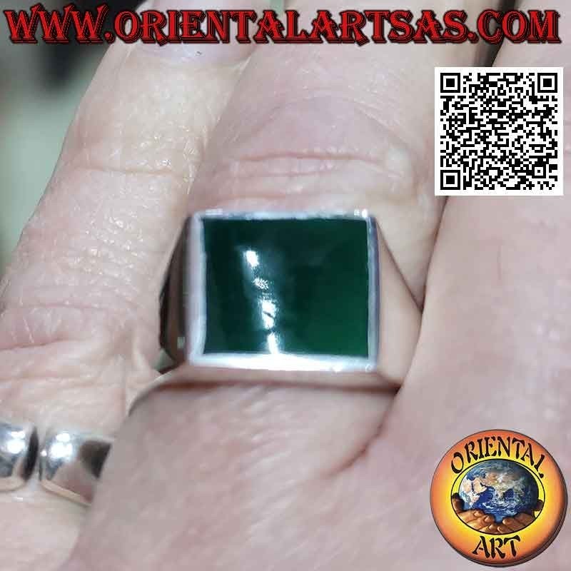 Glatter Silberring mit quadratischem grünem Achat bündig mit Rand 13x13 mm