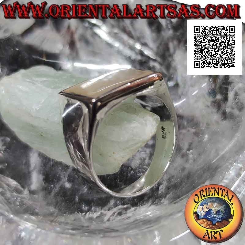 Bague en argent lisse avec nacre carrée affleurante 13x13 mm