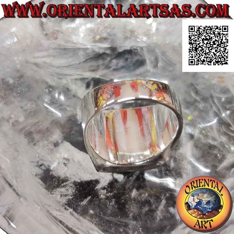 Bague en argent lisse avec nacre carrée affleurante 13x13 mm