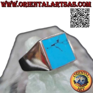 Anillo de plata lisa con turquesa cuadrada al ras de canto 13x13 mm