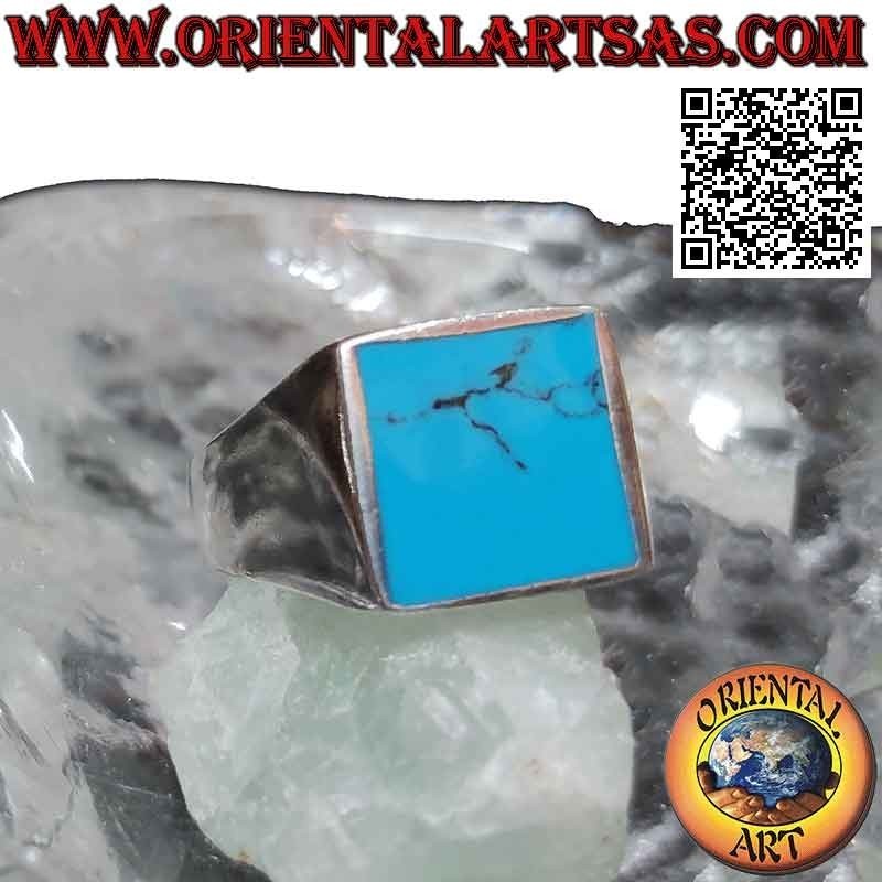 Glatter Silberring mit quadratischem Türkis bündig mit Rand 13x13 mm