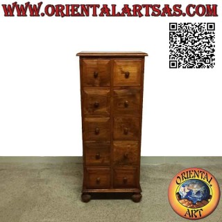 Commode à colonne avec 10 tiroirs carrés en bois de teck