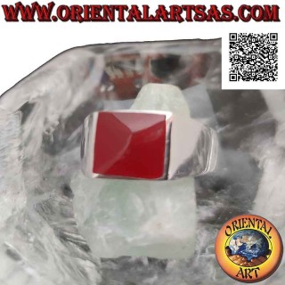 Anillo de plata lisa con cornalina rectangular horizontal a ras de canto 12x10 mm