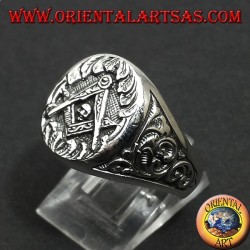 anillo de plata, símbolo Mason brújula equipo y el cráneo