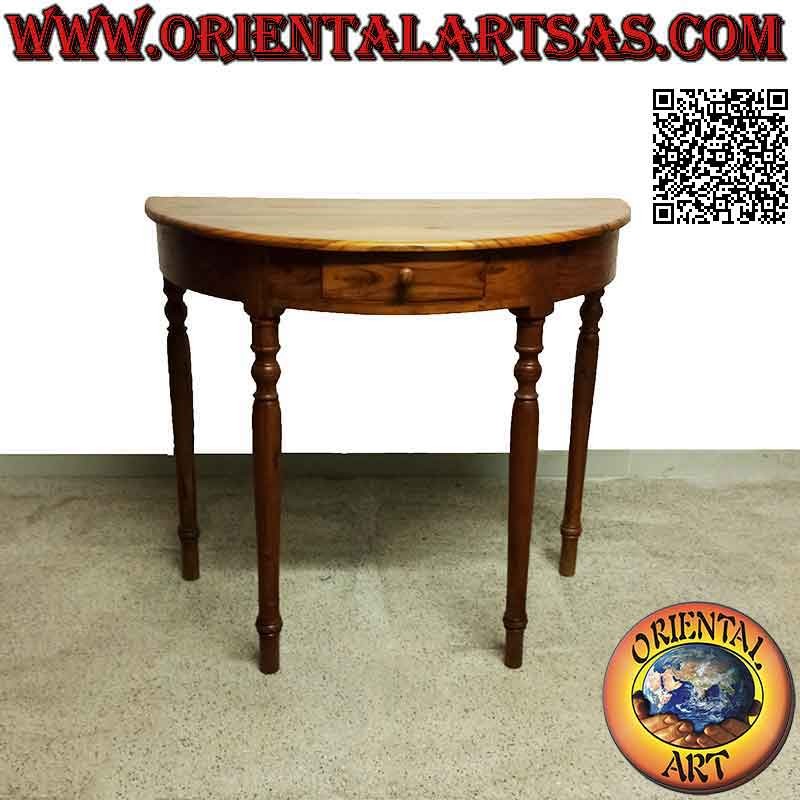 Table Console Croissant Teck Massif 80x90x45 cm - Meuble Fait Main Oriental Art