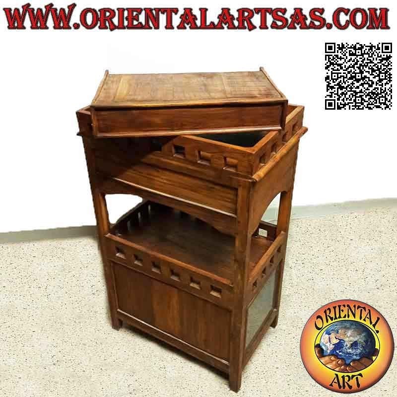 Hall or living room furniture with drawer, two doors and two shelves in teak wood