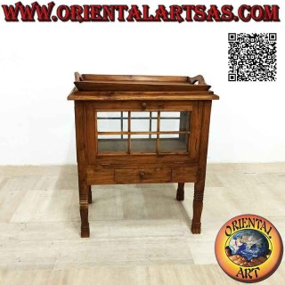Vetrinetta bar porta liquore rettangolare con anta e vassoio in legno di teak