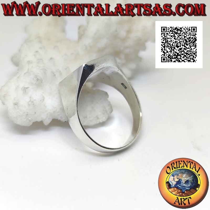Silberring mit vertikalem rechteckigem Onyx bündig mit Rand auf glattem 12 x 8 mm