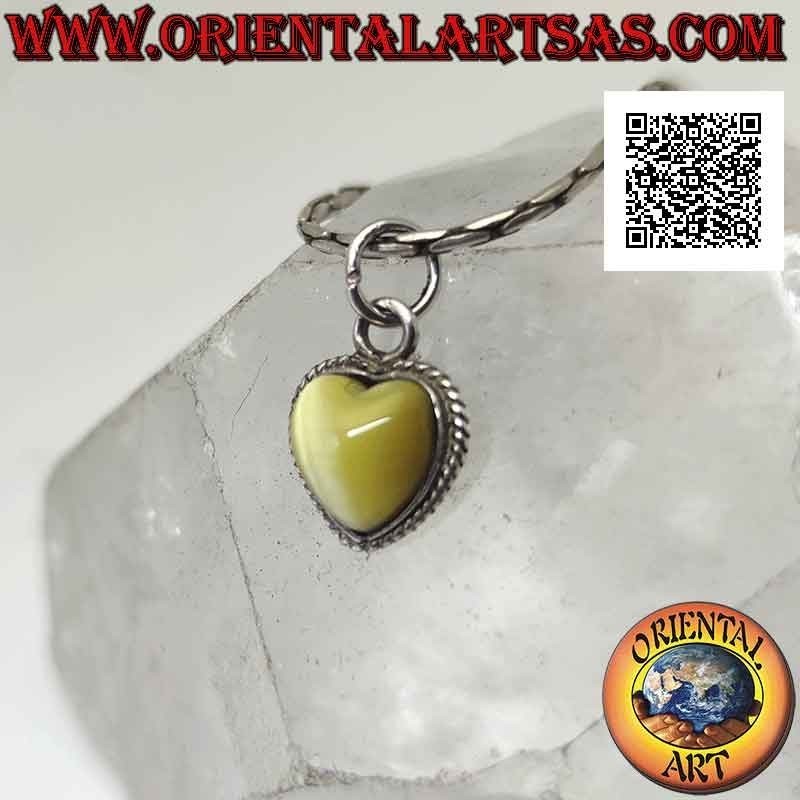Silver pendant with yellow cimòfane (cat's eye) with heart surrounded by interweaving