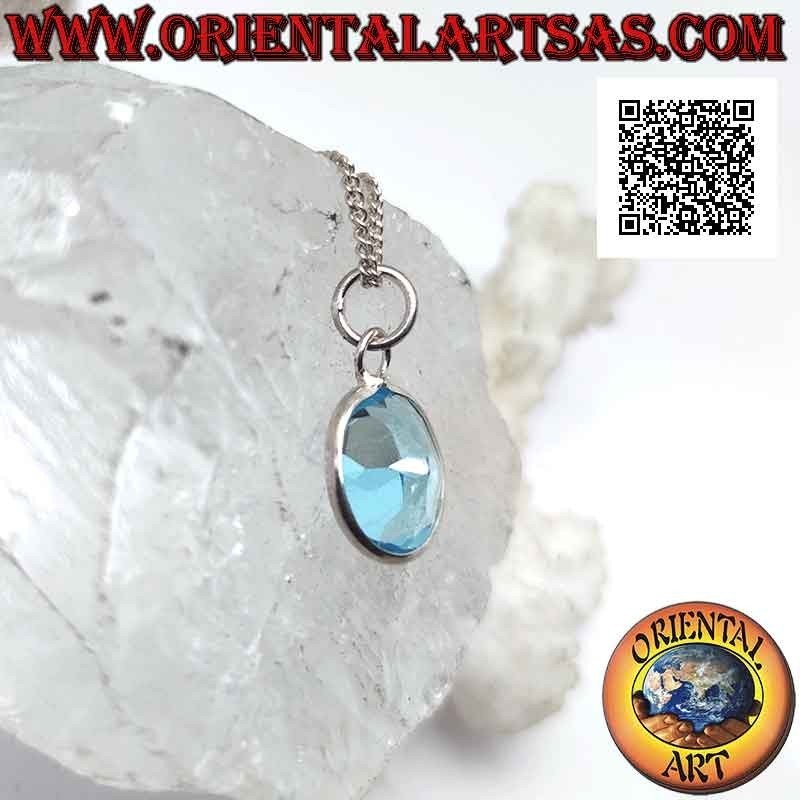 Colgante de plata con topacio azul natural ovalado en engaste sencillo con borde liso