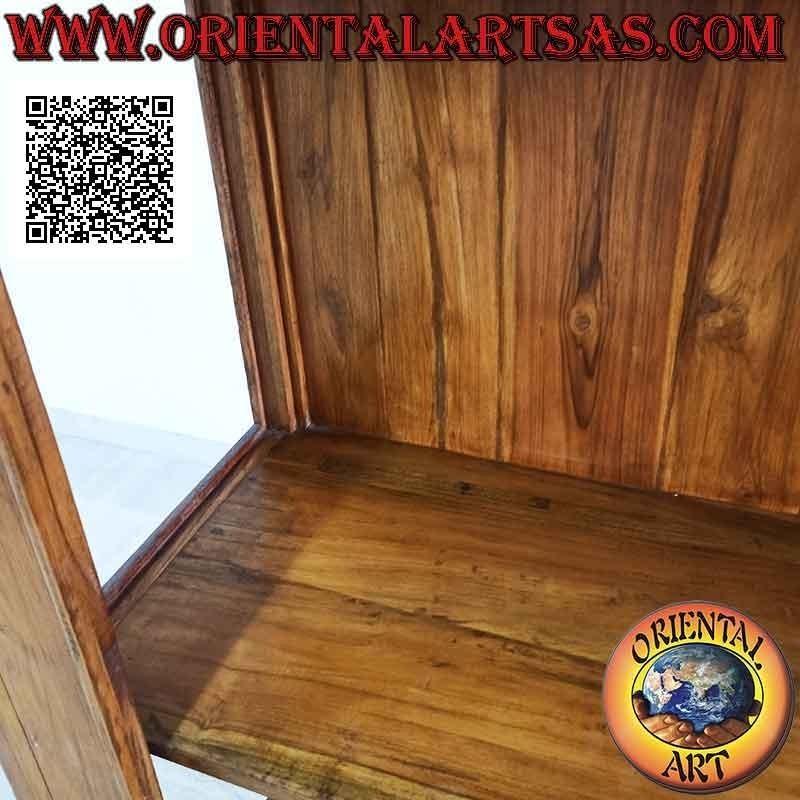 Vetrina alta a doppia anta con tre ripiani alti e due cassetti in legno di teak (rombo inciso sopra)