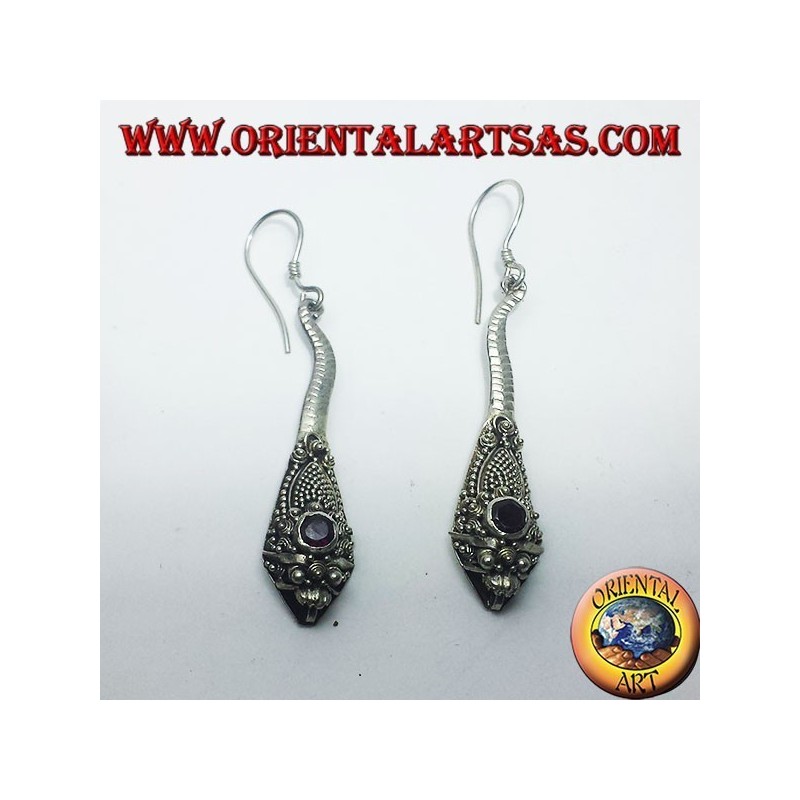Boucles d'oreilles argent cobra main avec grenat