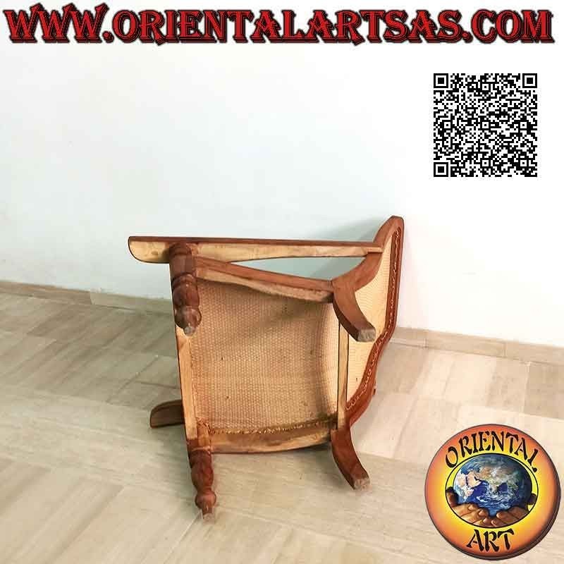 Antique colonial style armchair / chaise longue in teak wood and Vienna straw (tightly woven)