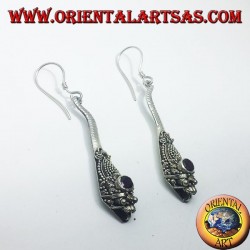 Silver earrings handmade cobra with garnet