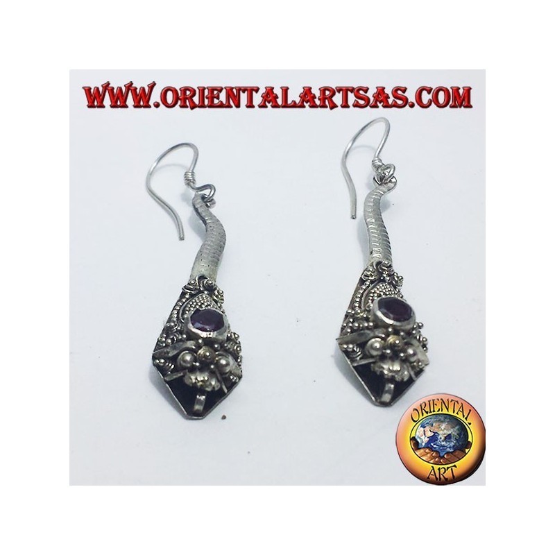 Silver earrings handmade cobra with garnet