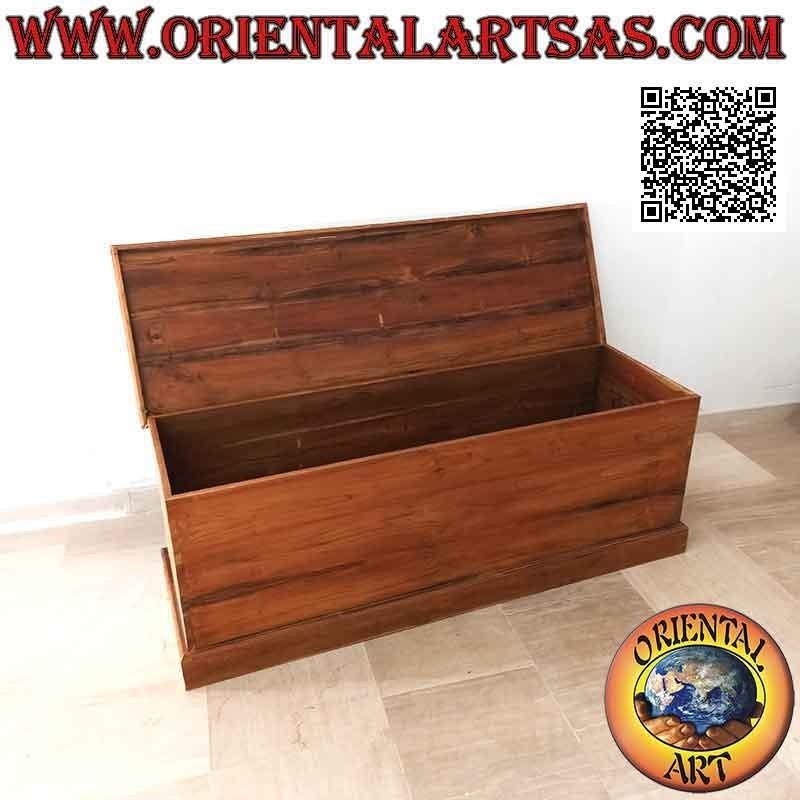 Long classic rectangular linear chest in teak wood (natural color)