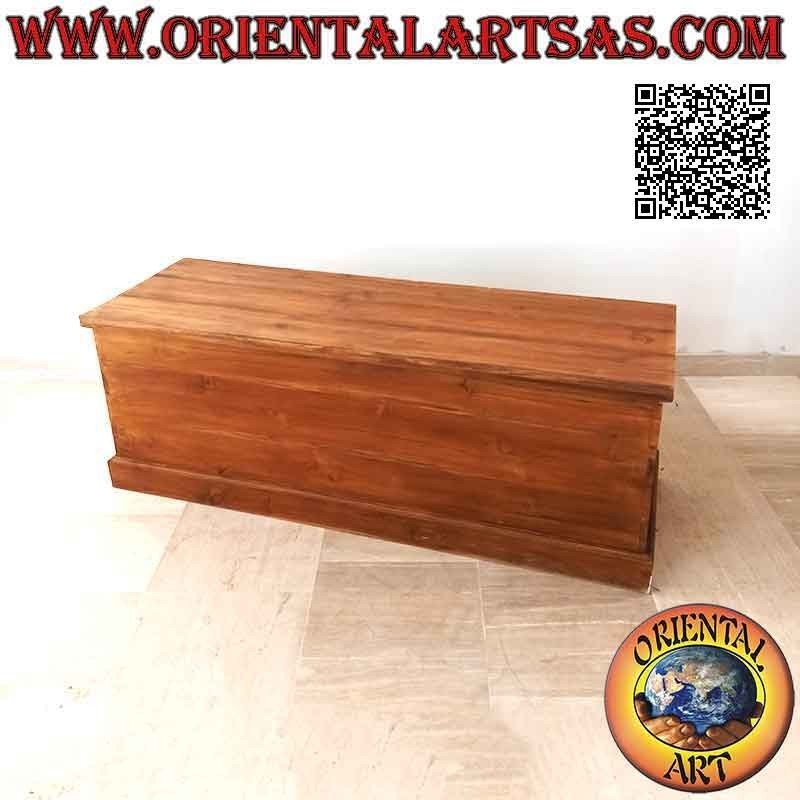 Long classic rectangular linear chest in teak wood (natural color)