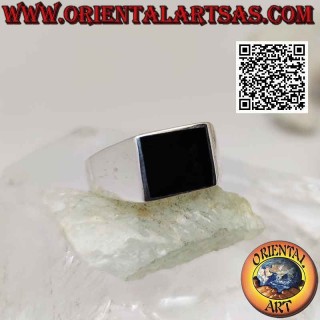 Anello in argento liscio con onice rettangolare orizzontale a filo bordo 12x10 mm