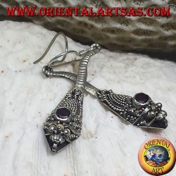 Silver earrings handmade cobra with garnet