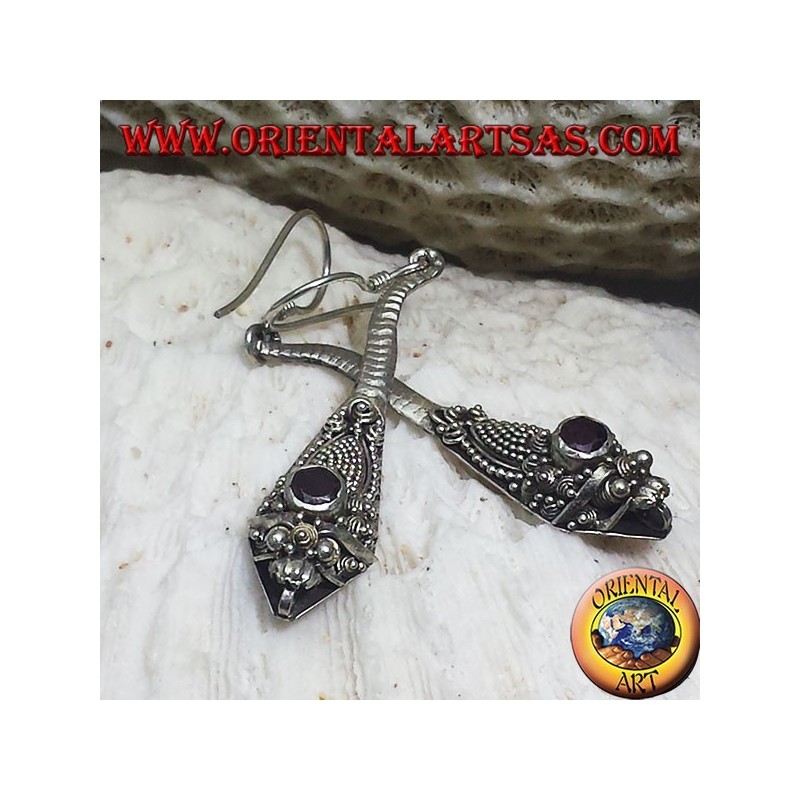 Silver earrings handmade cobra with garnet
