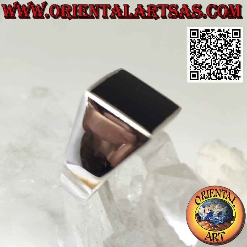 Anillo de plata lisa con ónix cuadrado al ras de canto 13x13 mm (grueso)