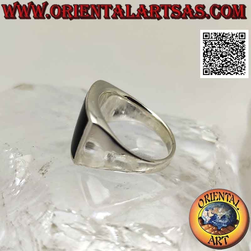 Anello in argento liscio con onice rettangolare orizzontale  curva a filo bordo 16 x 10 mm