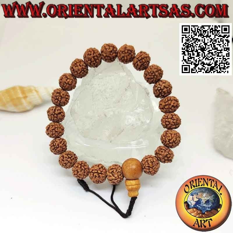 Mālā Armband 21 Körner von 10 mm. in Rudra-Samen mit tibetischer Tasche
