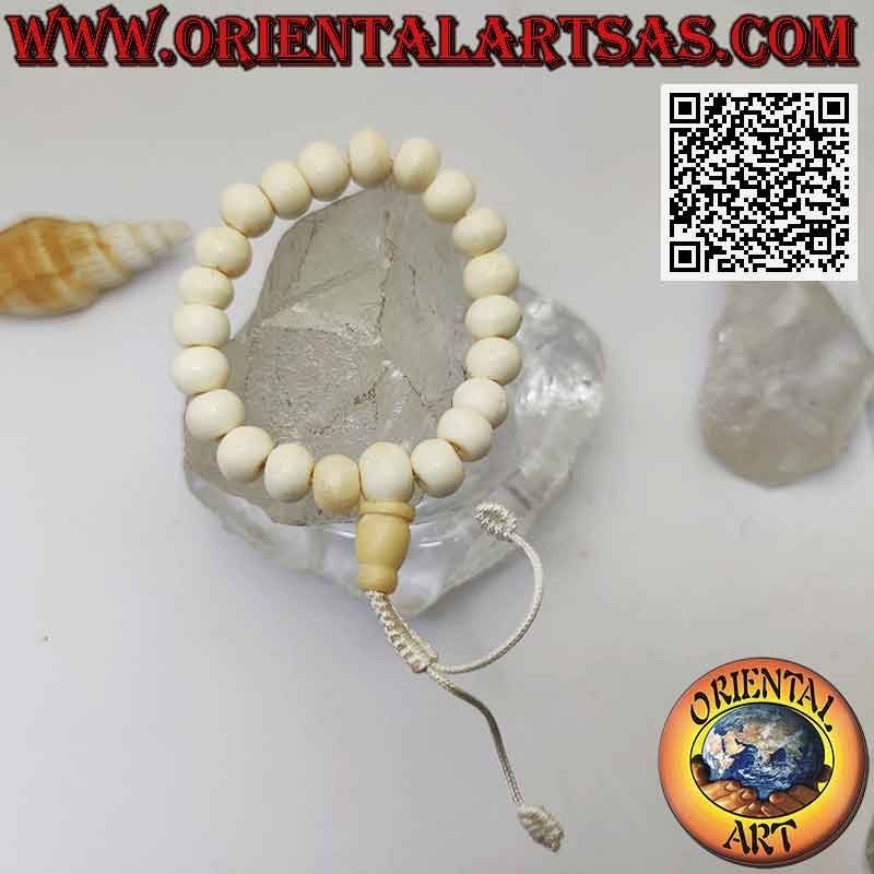 Mālā Armband 21 Perlen von 8 mm. in Yak-Knochen mit tibetischer Tasche