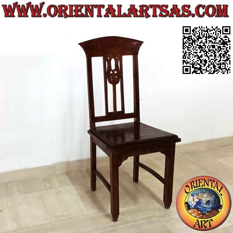 Ethnic "Java" chair with openwork decoration on the back, in teak wood