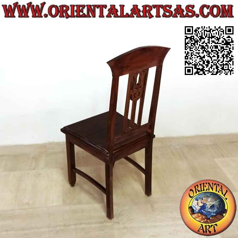 Silla étnica "Java" con decoración calada en el respaldo, en madera de teca