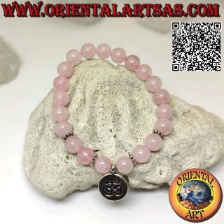 Natural Rose Quartz Om Aum Bracelet | 8mm Stretch