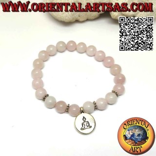 Bracelet Quartz Rose 8mm | Pendentif Bouddha Gravé Élastique