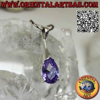 Colgante gota de plata con circonita amatista y gancho liso