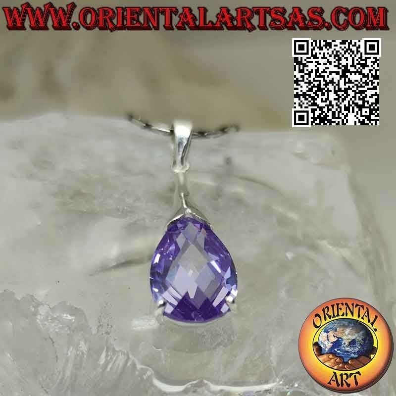 Silberner Tropfenanhänger mit Amethyst-Zirkon und glattem Haken