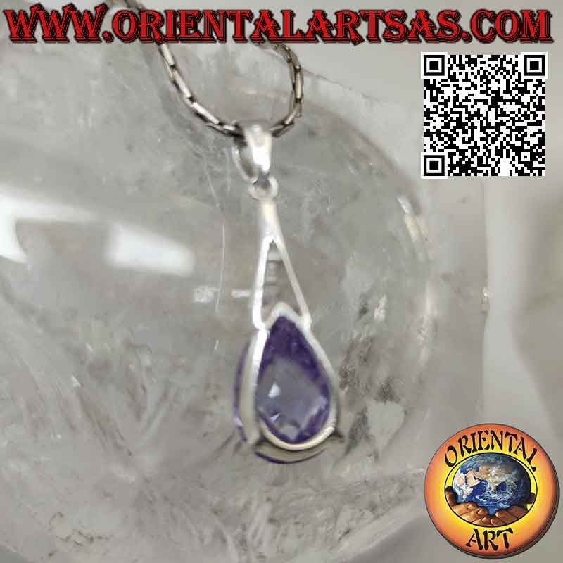 Colgante gota de plata con circonita amatista y gancho liso
