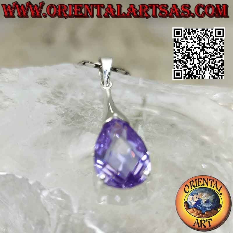 Silberner Tropfenanhänger mit Amethyst-Zirkon und glattem Haken