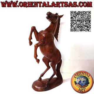 Scultura cavallo rampante "Ferrari" in legno di suar da 60 cm (scolpita a mano da un unico blocco)