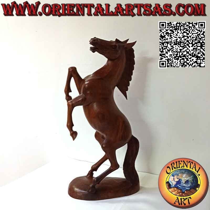 Sculpture cheval rampant "Ferrari" en bois de suar 60 cm (sculpté à la main d'un seul bloc)