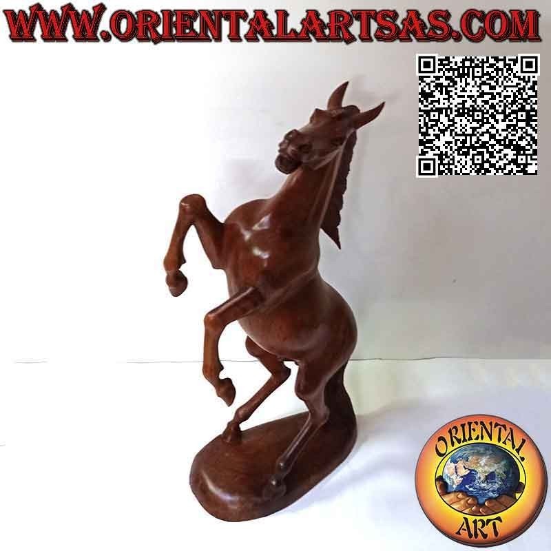 Scultura cavallo rampante "Ferrari" in legno di suar da 60 cm (scolpita a mano da un unico blocco)