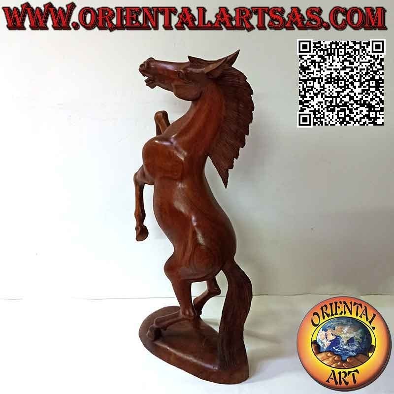 Rampant horse sculpture "Ferrari" in suar wood 60 cm (hand-sculpted from a single block)