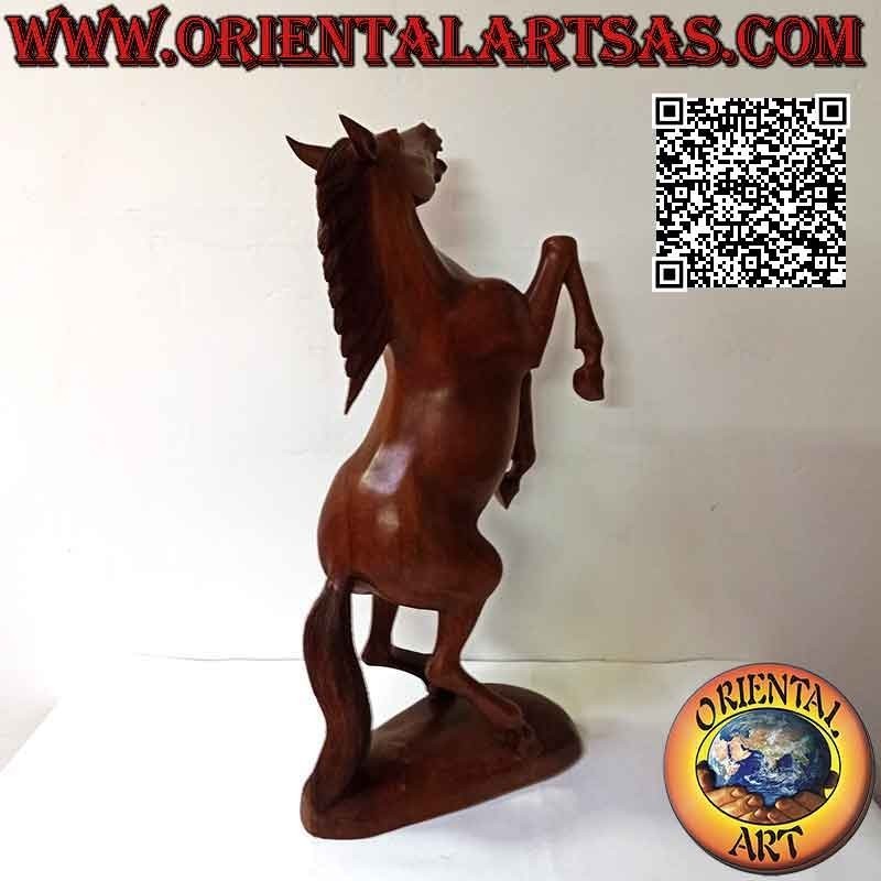 Sculpture cheval rampant "Ferrari" en bois de suar 60 cm (sculpté à la main d'un seul bloc)