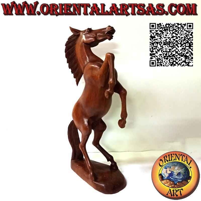 Escultura caballo rampante "Ferrari" en madera de suar 60 cm (esculpida a mano a partir de un solo bloque)
