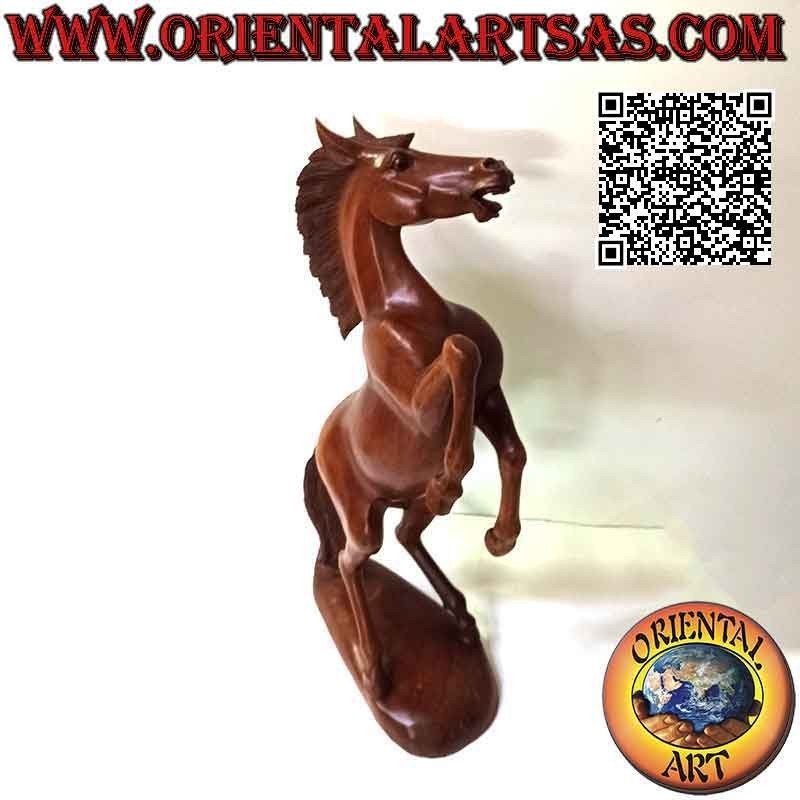 Rampant horse sculpture "Ferrari" in suar wood 60 cm (hand-sculpted from a single block)