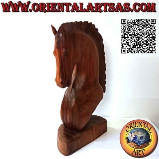 Escultura de cabeza de caballo en madera de suar (tallada a mano a partir de un solo bloque) de 50 cm