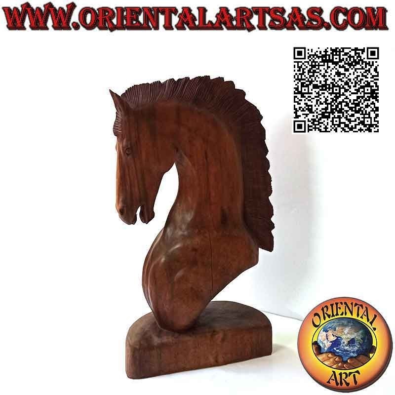 Scultura testa di cavallo in legno di suar (scolpita a mano da un unico blocco) da 50 cm