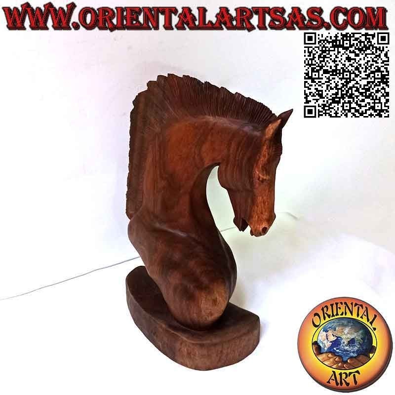 Scultura testa di cavallo in legno di suar (scolpita a mano da un unico blocco) da 50 cm