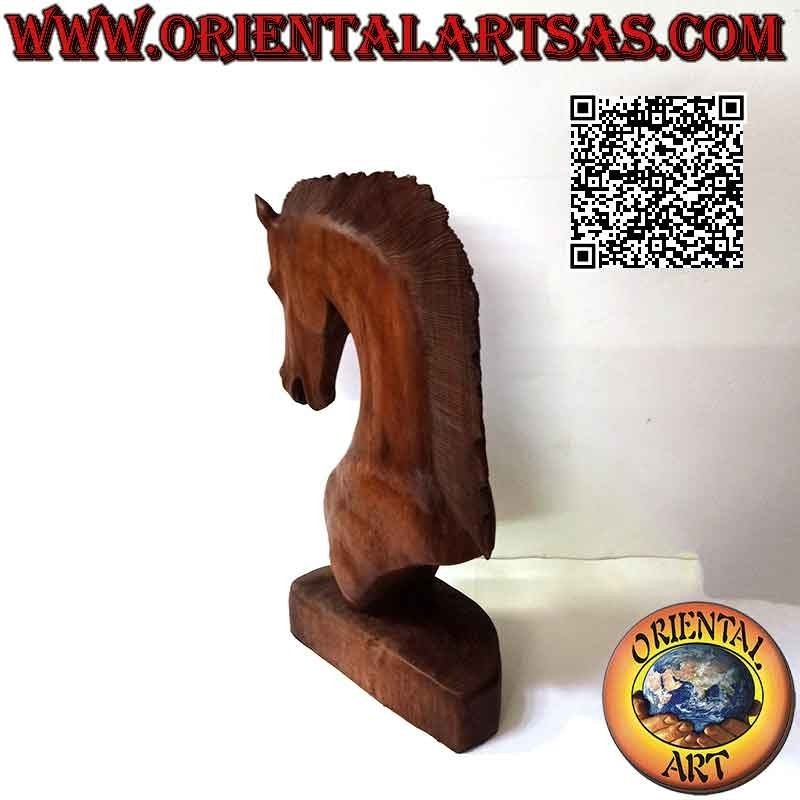 Scultura testa di cavallo in legno di suar (scolpita a mano da un unico blocco) da 50 cm