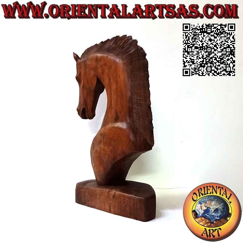 Scultura testa di cavallo in legno di suar (scolpita a mano da un unico blocco) da 50 cm