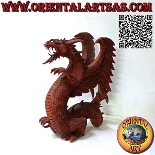 Walking winged dragon sculpture carved by hand in 45 cm suar wood