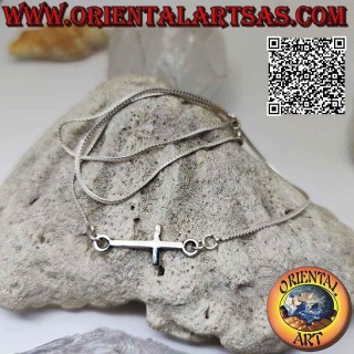 Collar serpiente plana de plata 925‰ con cruz lisa horizontal (cruz nórdica o "Jesús salvando al pueblo") 42 cm